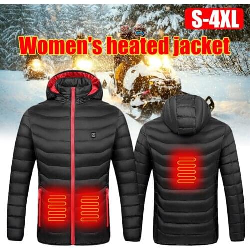 Womens Heated Cotton-Padded Jacket USB Charging Heated Cold-Proof Jacket Electric Heated Cotton Jacket