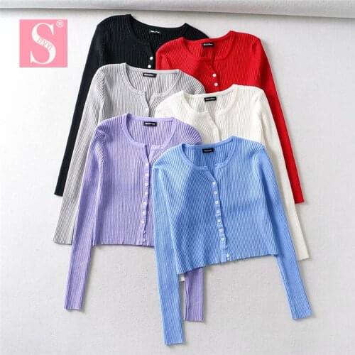 STVY 2020 Spring Autumn Ladies Streetwear Thin Small V-neck Long Sleeve Top Mercerized Cotton Knitting Cardigan Blouses 6 Colors