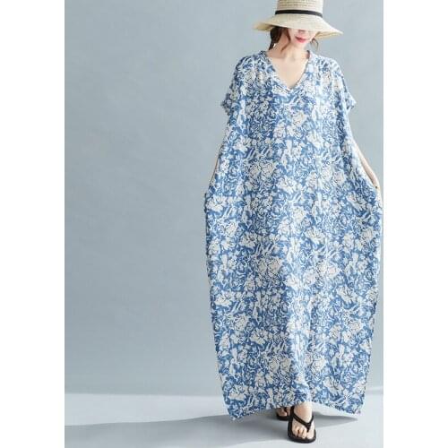 Batwing Sleeve Ovesized Dress 2021 New Arrival Thin Soft Cotton Satin Loose Floral Summer Dress Women Holiday Casual Beach Dress