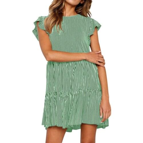 Summer Dress For Women 2021 A-Line Dress Elegant Ruffle Sleeve Striped Patchwork Dresses Loose Solid Short Sleeve Dress Vestidos