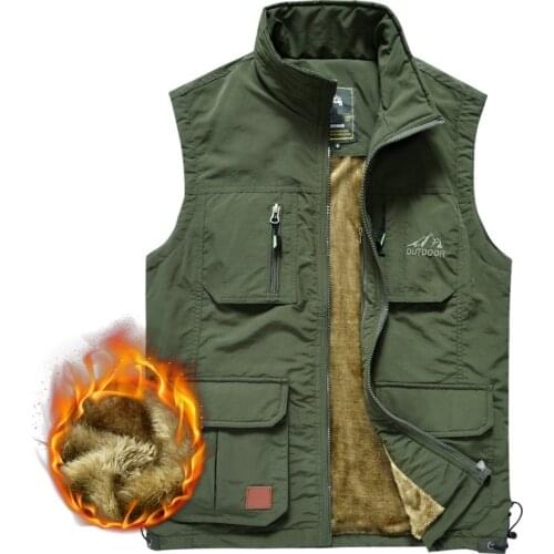 Winter Men Fleece Warm Vest with Many Pockets Autumn Male Casual Thick Multi Pocket Waistcoat New Photographer Sleeveless Jacket