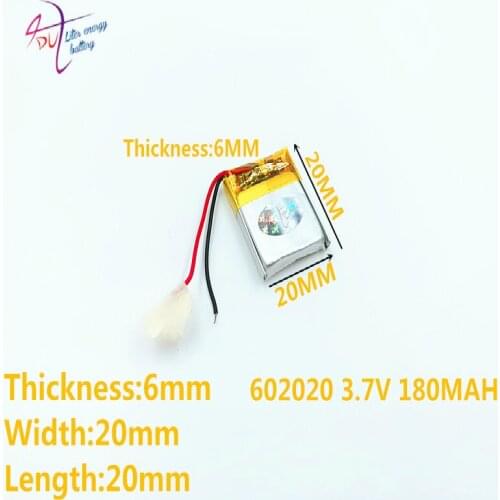 10 pcs 3.7V 180mAh 602020 Lithium Polymer LiPo Rechargeable Battery For Mp3 Mp4 PAD DVD DIY E-book bluetooth