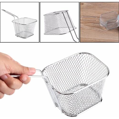 10pcs/lot Fry Baskets Stainless Steel Fryer Basket Strainer Serving Food Presentation Cooking French Fries Basket Tool QA 043