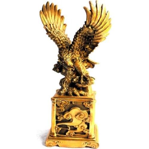13" brass carved auspicious clouds spread its wings to fly eagle Hawk statue