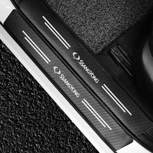 4PCS For SsangYong Actyon Chairman Korando Musso Rexton Rodius Tivoli Tivolan Car Door Sill Scuff Plate Carbon Fiber Stickers