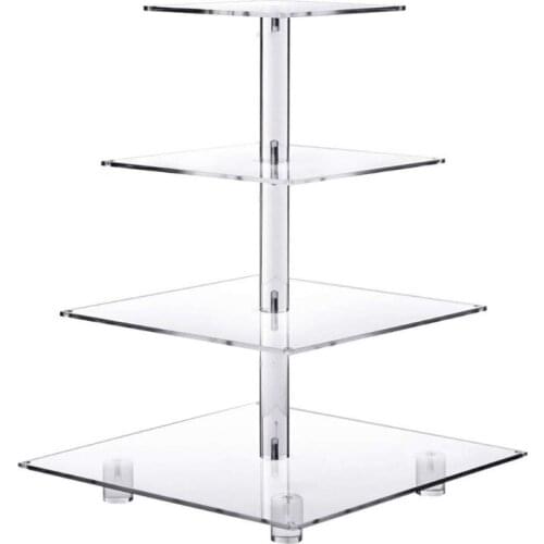 4-Tier Cake Plate Stand LED Light String Cupcake Holder Acrylic Cupcake Display Stand Holder Wedding Party Decoration