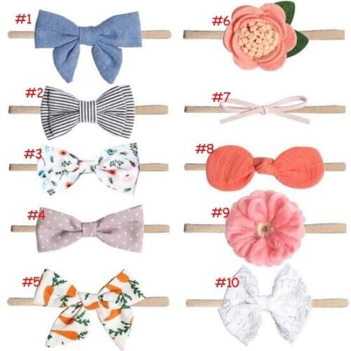 60pc/lot 2019 Newborn Cotton Fabric Bows Nylon Headbands Girls Print Bows Headband Infant Baby Photography Prop Hair Accessories