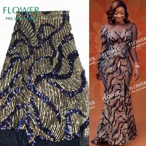 African Nigeria Elastic Sequins Net Lace Fabric 2020 High Quality Lace Embroidered Sequined Mesh Net Lace Elastic Wedding Fabric