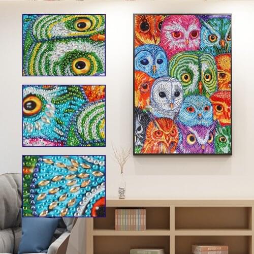 DIY Diamond Embroidery Colorful Owl Group Special Shape Diamond Painting Rhinestone Crystal New Shelves Home Diamant Painting