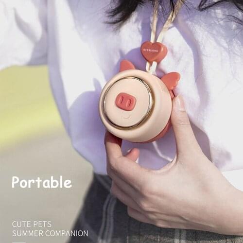 Mini Bladeless Fan Cute Pet Hands Free Hanging Rope Portable USB Rechargeable Fans Travel Cooler Office Outdoor Home Air Cooler