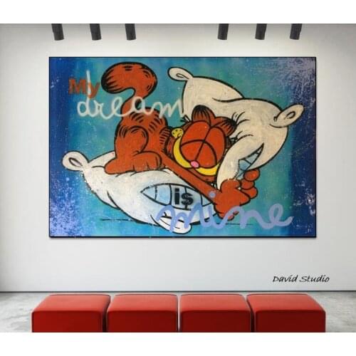 Free Shipping Graffiti Painting 100%Hand Painted Oil Painting Cartons On Canvas For Living Room Decoration