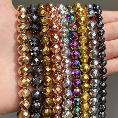 2-10mm Natural Mineral Beads Rhodium Gold Plated Faceted Hematite Loose Spacer Stone Beads for DIY Bracelet Jewelry Making 15