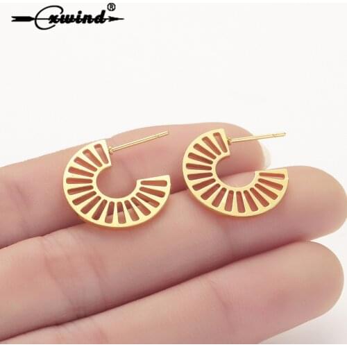 Cxwind 2019 New Geometric Hollow Stud Earrings Fashion Stainless Steel Earrings Special Design Semicircle Stud Women Brincos