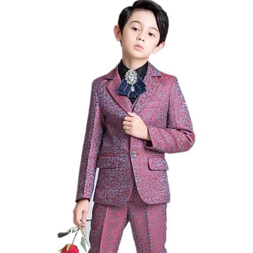 Childrens Wedding Party Dress Suit Set Flower Boy Blazer Vest Shirt Pants Tie Handsome Costume Kids Performance Clothing Set
