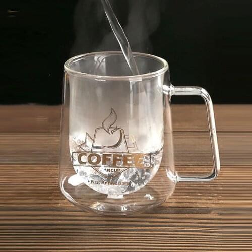 Double coffee cup heat-resistant and anti-scalding mug European style drink with handle transparent milk cup insulated glass cup