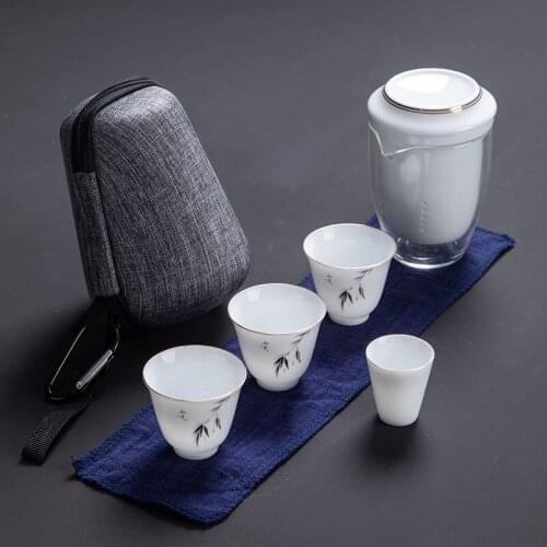 Porcelain Service Gaiwan Tea Cups Mug of Tea Ceremony Teapot,Chinese Portable Kung Fu Tea Set, Ceramic Travel Teacup with bag