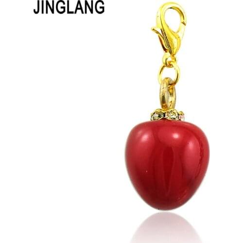JINGLANG New Arrival DIY Fashion Lobster Clasp Charms With Cherry Red Beads for Pendants and Bangles Accessories DZ3854
