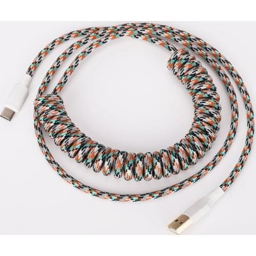 Type-c Cable 2.5m Spiral Nylon Braided USB Date Cable For DIY Mechanical Keyboard