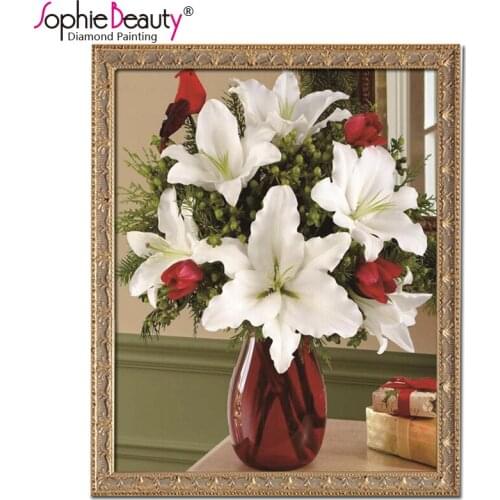 Sophie Beauty Diy Diamond Painting Full Round Cross Stitch Handcraft Embroidery Multicolor Lily Vase Drawing Needlework Mosaic