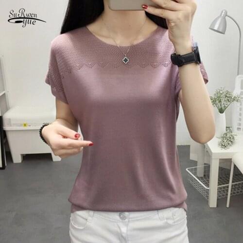 Korean Summer Women Blouse Short Sleeve Women Shirt Knit Pullover Tops Blusas Mujer 2021 Loose Casual Mesh Lady Clothes 3538