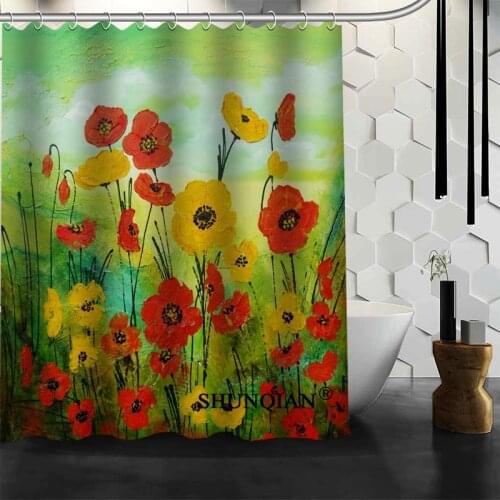 Poppy painting Shower Curtain High Quality Bath screens Modern Polyester Fabric Customized bath curtain