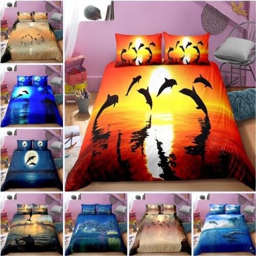 3D Cute Dolphin Bedding Sets Ocean Animals Duvet Cover Set Comforter Bed Microfiber Pillowcase Soft Comfortable Quilt Cover