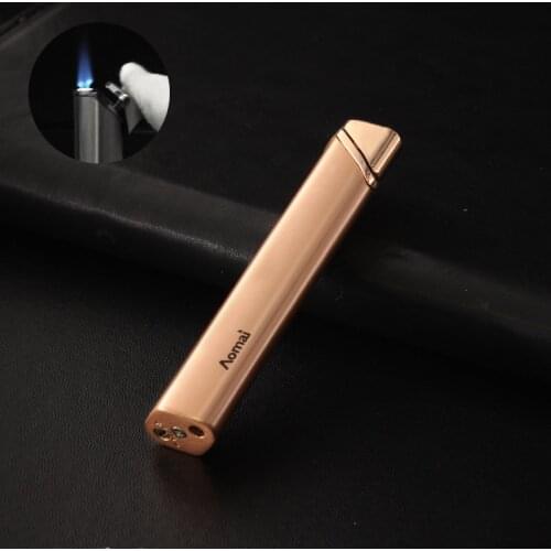 Mini Cigarette Lighter Portable Long Strip Metal Lighters Windproof Lighter Gas Lighter Blue Flame Cigar Butane Lighters No Gas