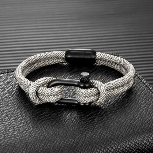 MKENDN Personalised Mens Nautical Double Strand Rope Bracelet With U Shape Bolt Clasp Stainless Steel Magnet Buckle Mens Gift