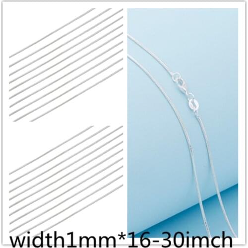 Fashion Jewelry 925 Sterling Silver 1MM SNAKE Link Chain 16''-30'' Womens Pendent Chain Necklace Lobster Clasp jp