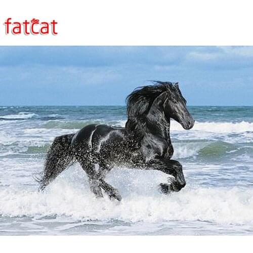 FATCAT diy diamond painting full square black horse 5d diamond embroidery rhinestone round kits animal home decoration AE186