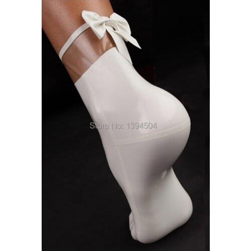 New hot rushed hot Sexy lingerie Women white spliced Latex Socks with bows Fetish Catsuit Dress Stockings Free Shipping
