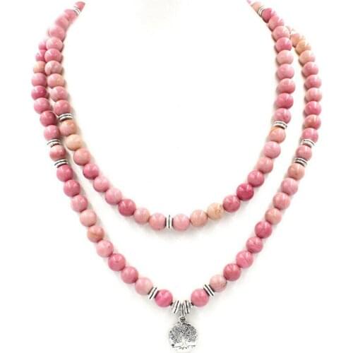 New Design Natural Argentina Rhodonite Beads Bracelet 108 Mala Bracelets or Necklace with Yoga OM and Tree Pendant Wholesale