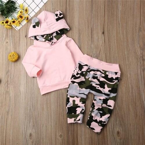 Baby Girls clothes Hooded Geometry pullover long sleeve Sweatshirt Camouflage Pants 2pc cotton kids Toddler autumn Outfits