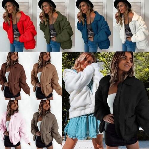 Teddy Coat Woman Lapel Faux Fur Coats Long Sleeve Fluffy Fake Fur Jackets Winter Thick Warm Female Pockets Plus Size Overcoat