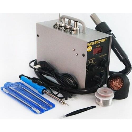 Soldering station QUICK-857DW+ SMD SMT electric soldering iron 40W with 0.6mm solder wire desoldering wick ESD tweezer opening t