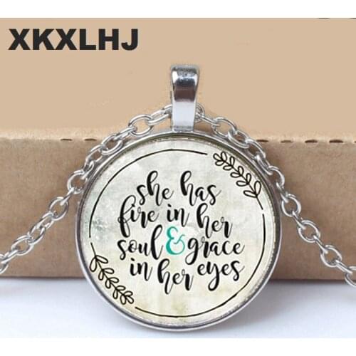 She has FIRE in her Soul and Grace in her EYES CHARM Pendant, Inspirational charm necklace, gift for her, Inspirational Pendant