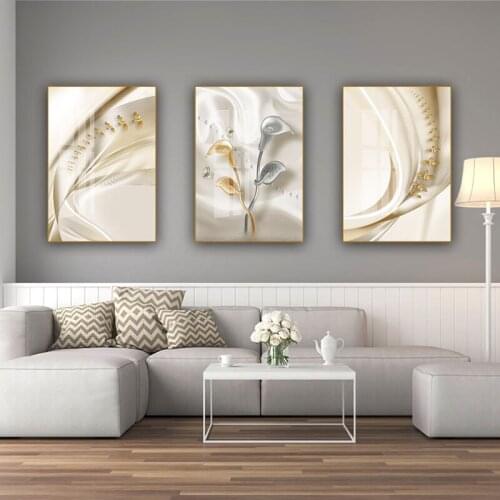 Golden Silver Birds Flower Canvas Poster Light Luxury Abstract Art Print Painting Modern Wall Picture Living Room Home Decor