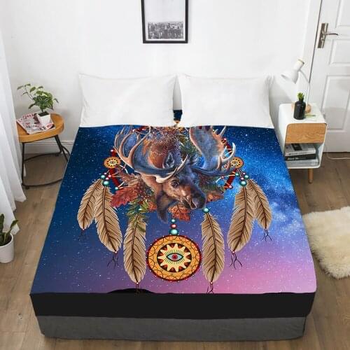 Luxury Elastic fitted sheet bed sheet With An Elastic Band Nordic Mattress Cover 150x200 Bed cover for home Dreamcatcher deer