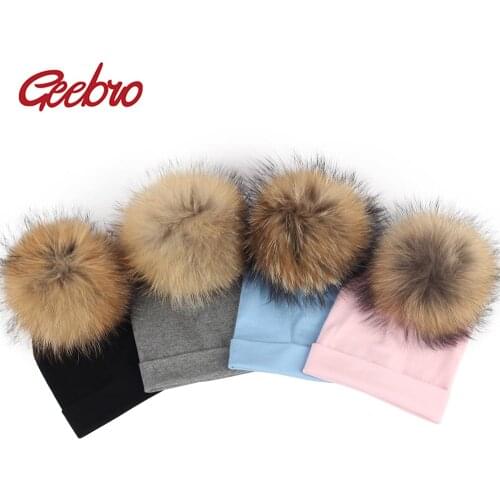 Gebro 0- 6 Month Newbor Old Baby Girls and Boys Beanie Hat Autumn Cotton Raccoon Pompom Skullies Beanies Newborn Kids Plain Hats