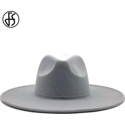 FS British Style Winter Wool Fedora Hat Women Men Solid Black Wide Flat Brim Panama Jazz Hats Big Fedoras Sombrero Cap