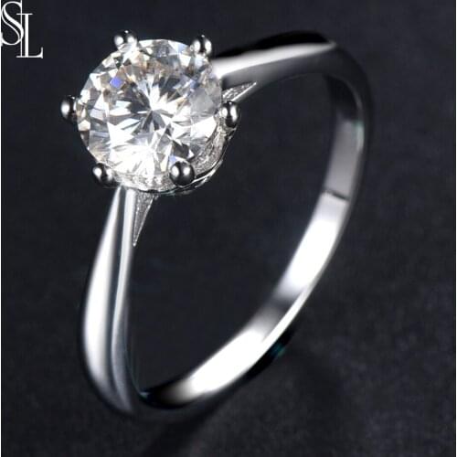 SL Classic 925 Sterling Silver Moissanite Ring 1ct IJ color Lab Diamond jewelry Simple style Anniversary Ring