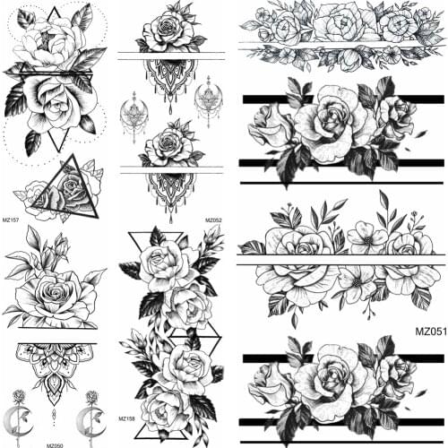 DIY Flower Temporary Tatoos Sticker Creative Wristband Geometric Rose Tatoo Black Fake Jewelry Body Art Arm Tatoo For Women Girl