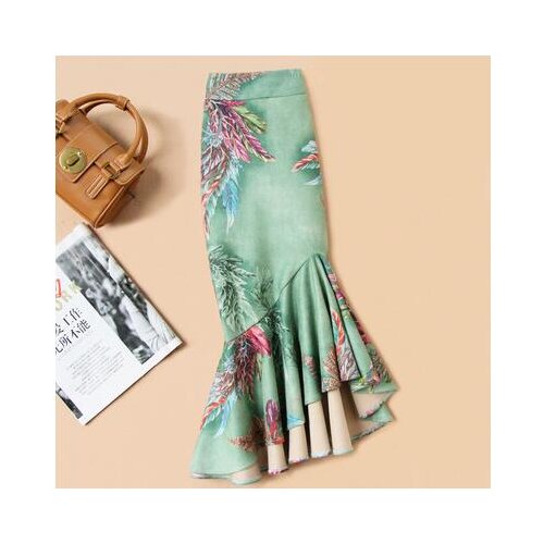 Plus size 4XL!Irregular fishtail skirt high waist women autumn winter package hip vintage flower print deer velvet skirt TB3765