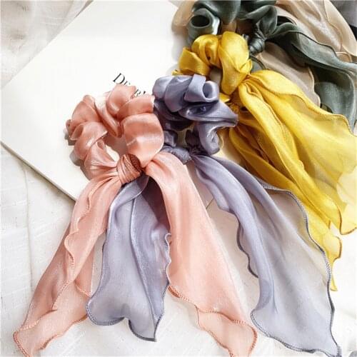 Women Hair Ties Rope French Romantic Chiffon Bowknot Silk Ribbon Hair Scrunchies Hair Tie Hair Rope Rubber Bands Ponytail Holder