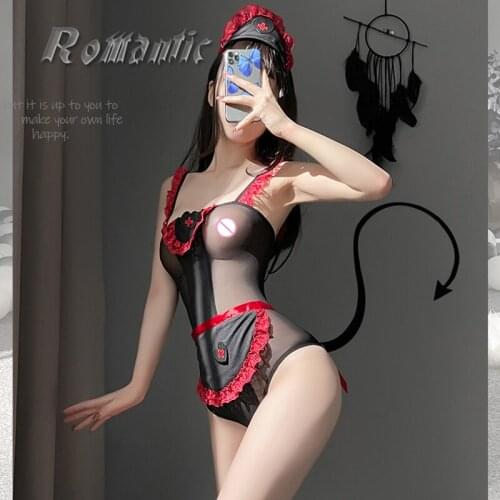 Womens Erotic Lingerie Sexy Tulle See-through Suspenders Bodysuit Nurse Cosplay Costume Kawaii Ladies Lace Dress Stockings Set