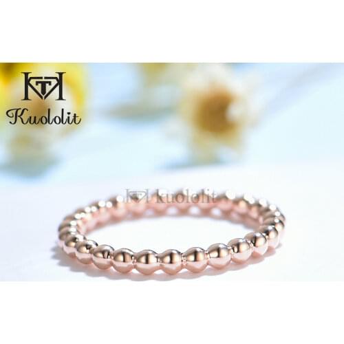 Kuololit Solid 18K 10K Yellow Gold Beaded Ring for Women Filled Ball Matching Eternity Band for Engagement Promise New Arrival