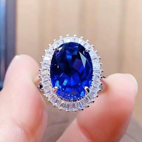 Blue sapphire or ametrine luxury ring Per jewelry 925 sterling silver 10*14mm 7.3ct gemstone Fine jewelry Women rings J2121714
