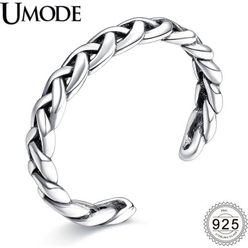 UMODE Fashion Braided Cuff Ring for Women 925 Sterling Silver Wedding Engagement Jewelry Gifts Anillos Anel Feminino ALR0279
