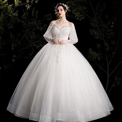 Simple Strapless Wedding Dress Light Champagne Full Sleeve Bridal Gown Shining Sequins Plus Size Dress Vestidos De Novia 2021