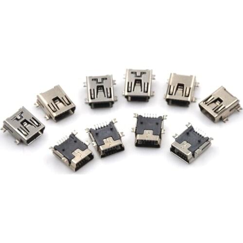 10pcs/lot Mini USB Connector 5pin Seat Jack Mini Usb Four Legs 5P Inserting Plate Seat Mini Usb Connector Wholesale